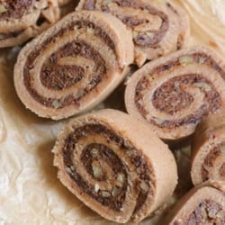 Healthy, raw cinnamon rolls, sliced to share.