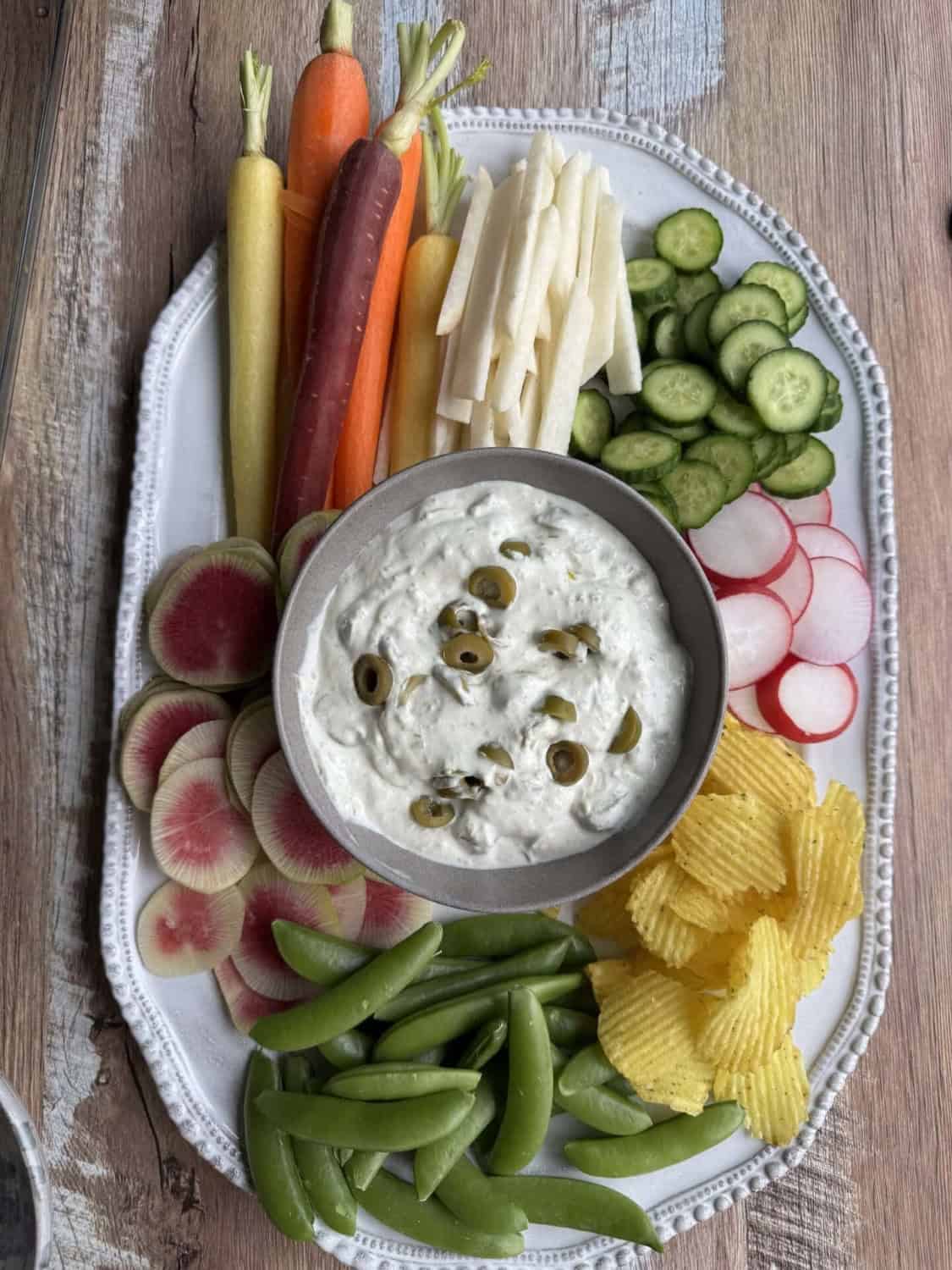 dirty martini dip with crudite