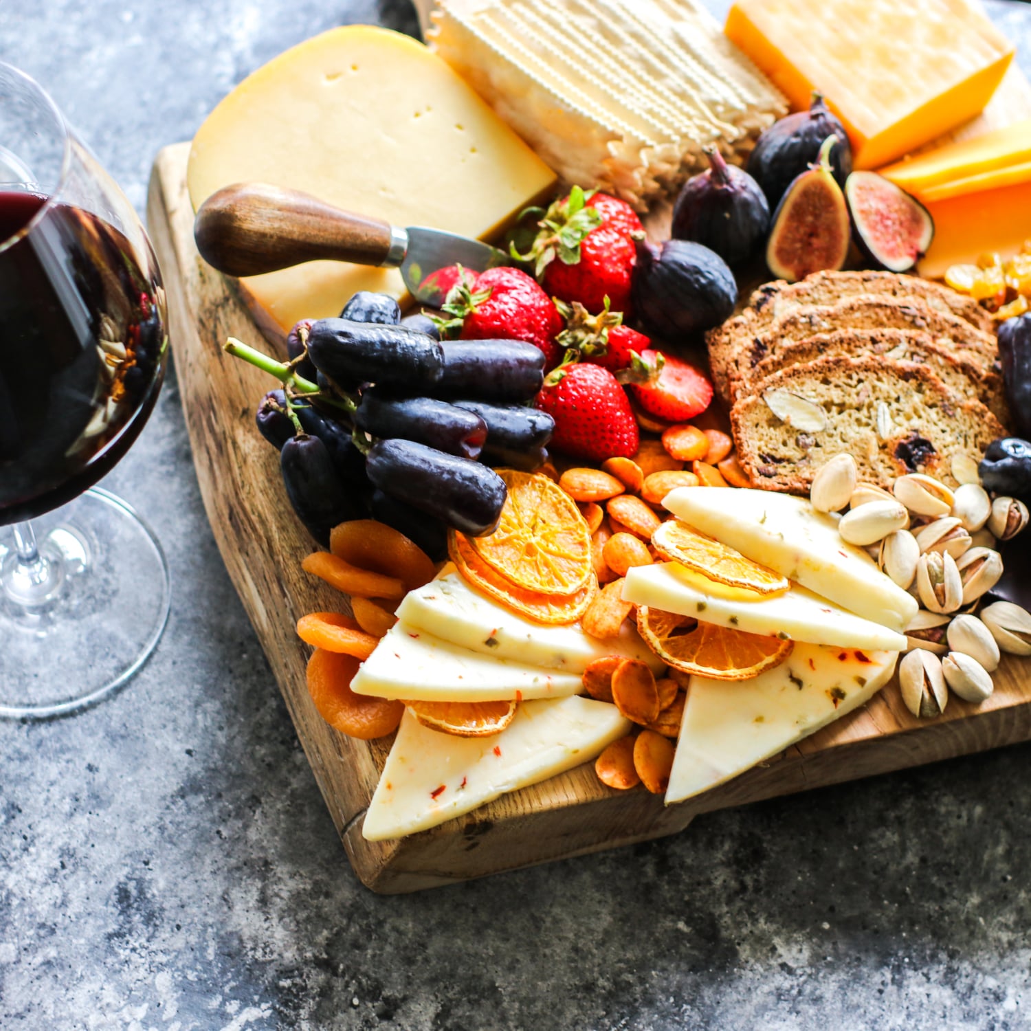 Cheeseboard with pepper jack, citrus, berries