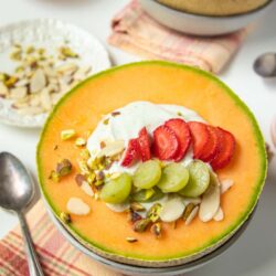 A blended cottage cheese bowl ready to serve.