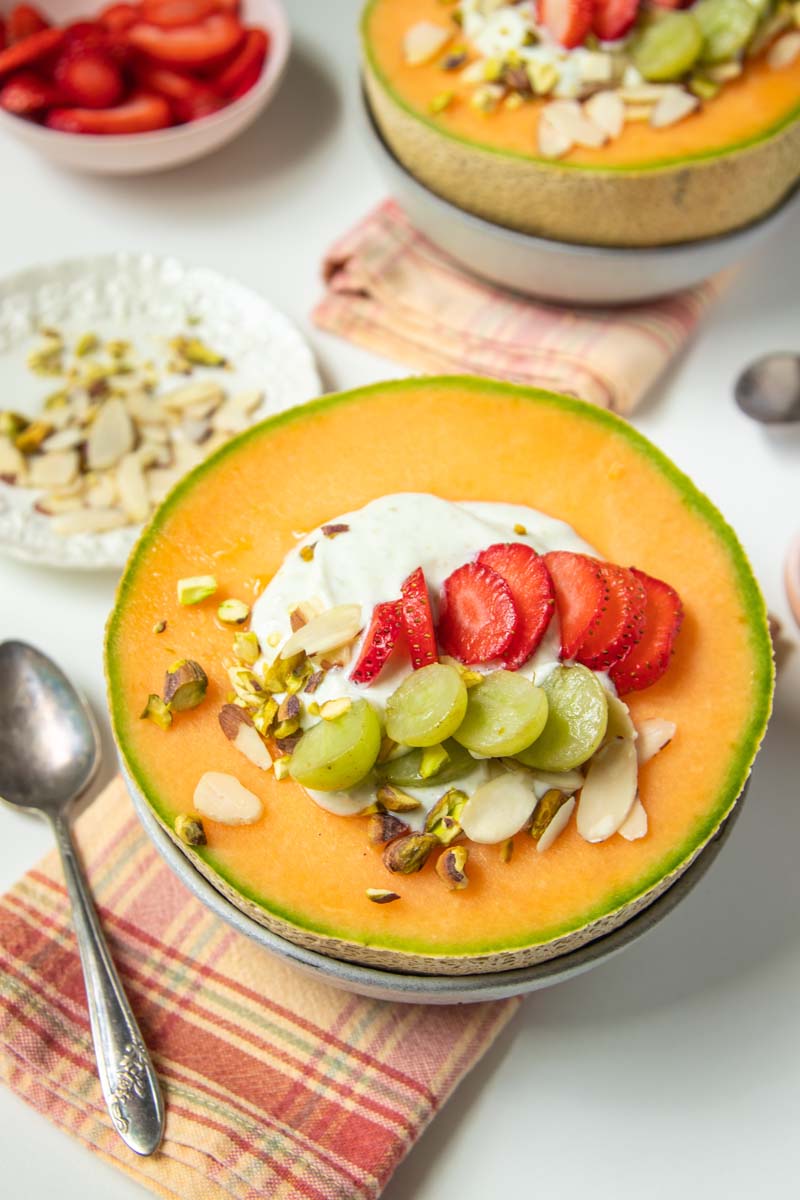 A blended cottage cheese bowl ready to serve.