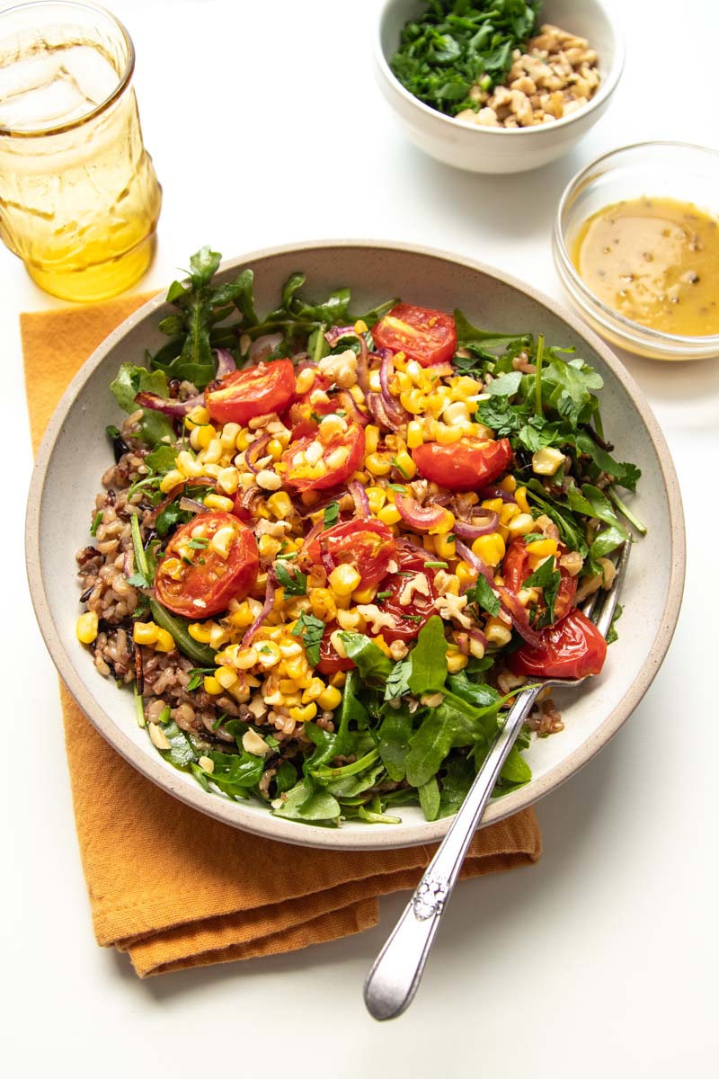 A Summer Sweet Corn Salad with Tomatoes and Wild Rice