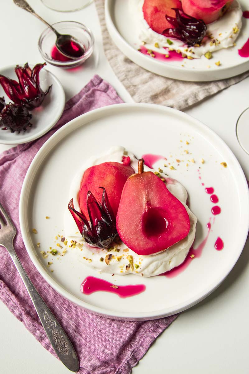 Perfect Poached Pears and Apples in Hibiscus