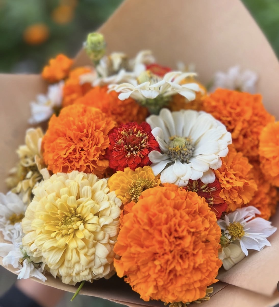 Marigolds in a bouquet - image courtesy of Sweet Girl Farms